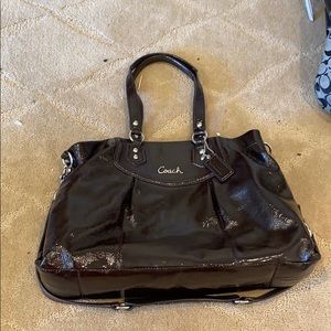 COACH Ashley Mahogany Patent Leather Shoulder Bag